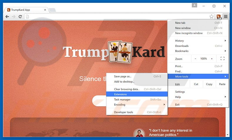 Rimuovere TrumpKard adware da Google Chrome step 1