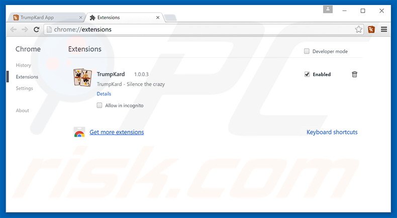 Rimuovere TrumpKard adware da Google Chrome step 2