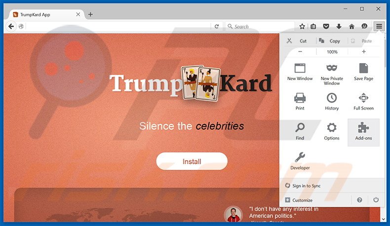 Rimuovere TrumpKard adware da Mozilla Firefox step 1