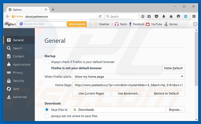 Cambia la tua homepage yeabests.cc in Mozilla Firefox