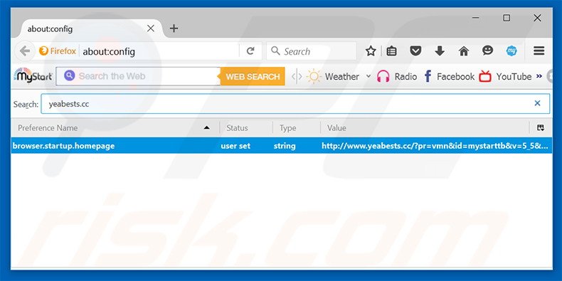 Cambia il tuo motore di ricerca predefinito yeabests.cc in Mozilla Firefox 