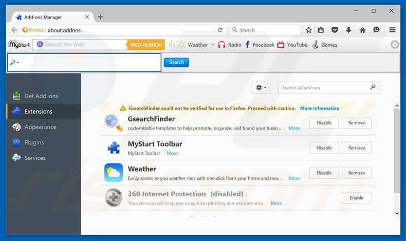 Removing delusive browser extensions from Mozilla Firefox (sample 2)