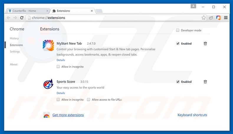 Rimuovere Counterflix adware da  Google Chrome step 2
