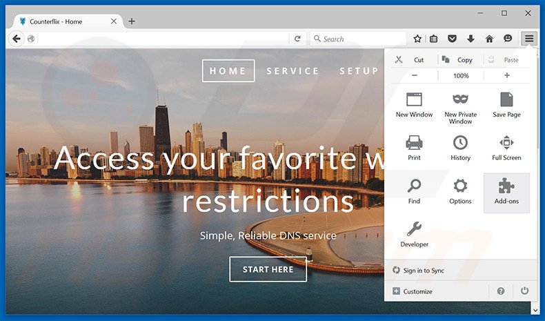 Rimuovere Counterflix adware da  Mozilla Firefox step 1