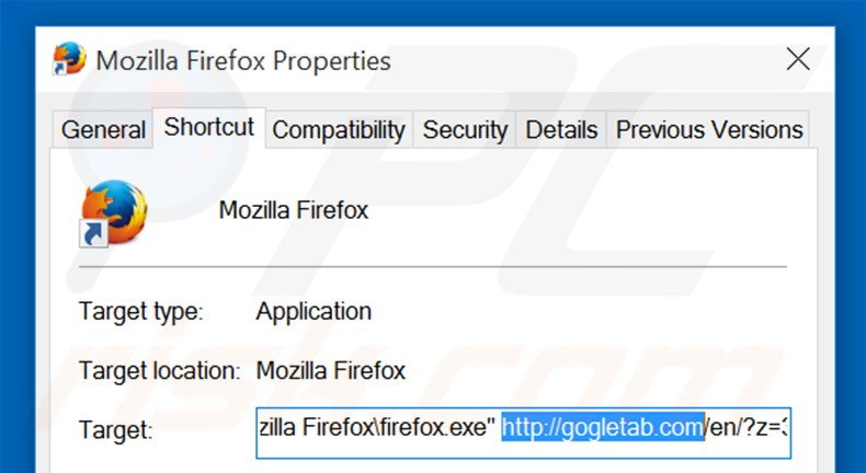 Aggiustare il collegamento rapido a Mozilla Firefox: step 2