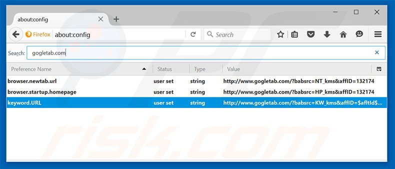 Cambia il tuo motore di ricerca predefinito gogletab.com in Mozilla Firefox 