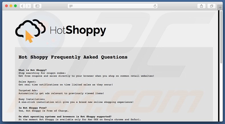 HotShoppy's website FAQ