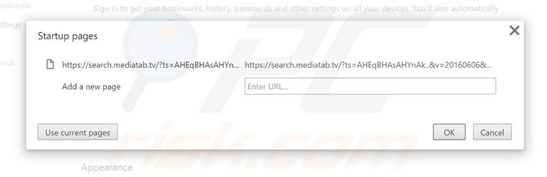 Removing search.mediatab.tv from Google Chrome homepage