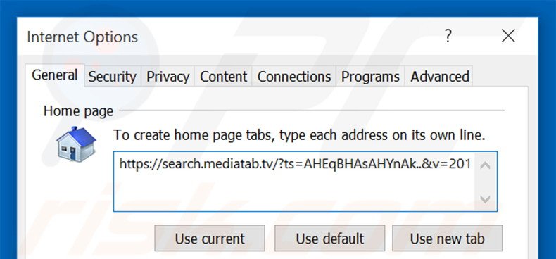 Removing search.mediatab.tv from Internet Explorer homepage