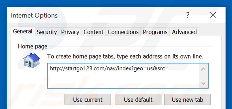 Cambiare l'homepage startgo123.com in Internet Explorer