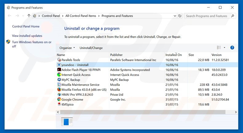 Disinstallare programmi potenzialmente indesiderati attraverso il pannello di controllo.