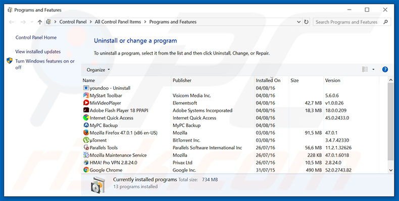 Disinstallare programmi potenzialmente indesiderati attraverso il pannello di controllo