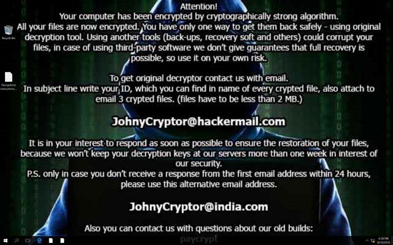 JohnyCryptor ransomware updated wallpaper