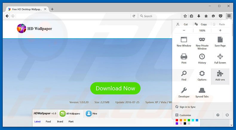 Rimuovere HDWallpaper adware da Mozilla Firefox step 1