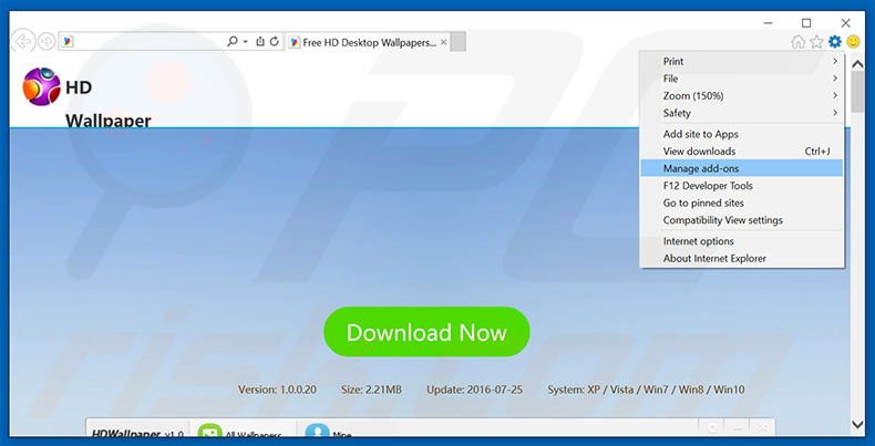 Rimuovere HDWallpaper adware da Internet Explorer step 1