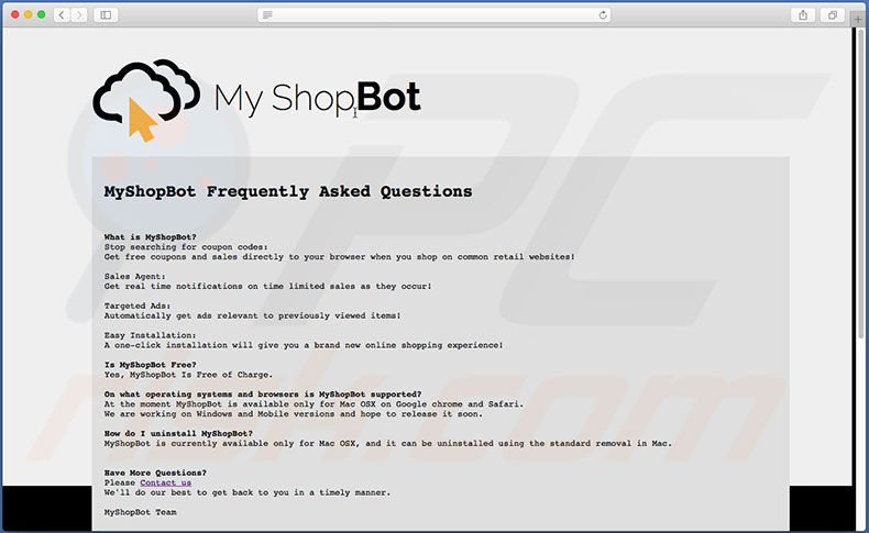 MyShopBot website FAQ