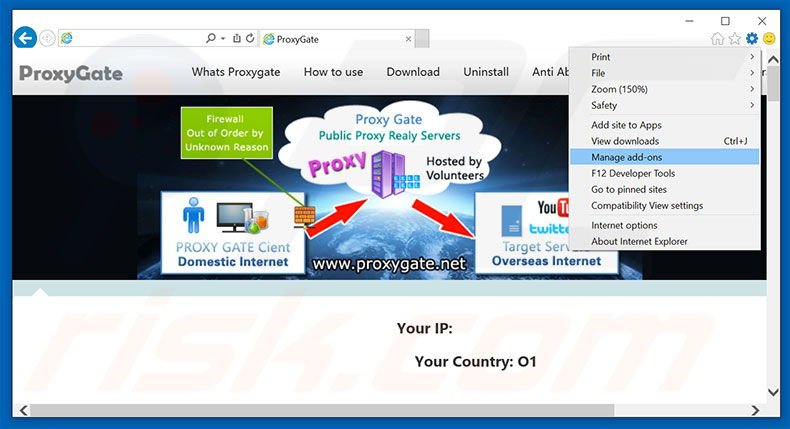 Removing ProxyGate ads from Internet Explorer step 1