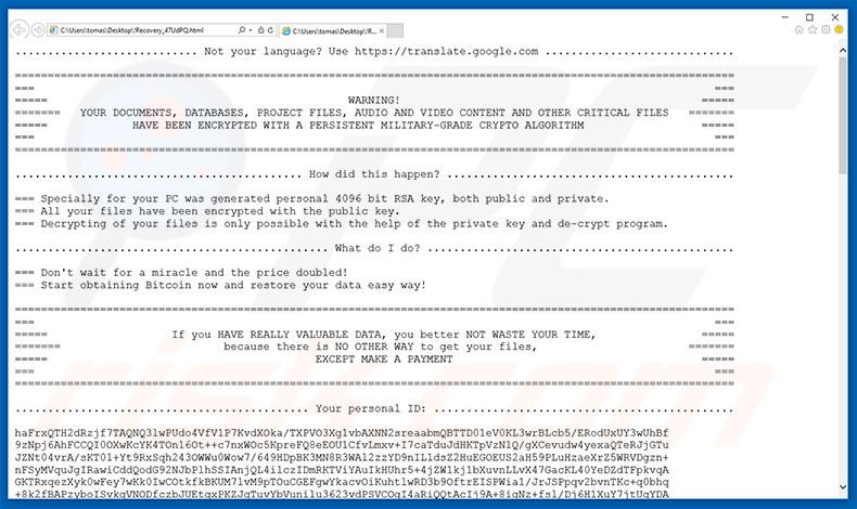 Cry ransomware html file