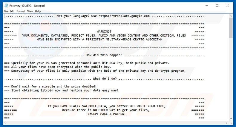 Cry ransomware text file