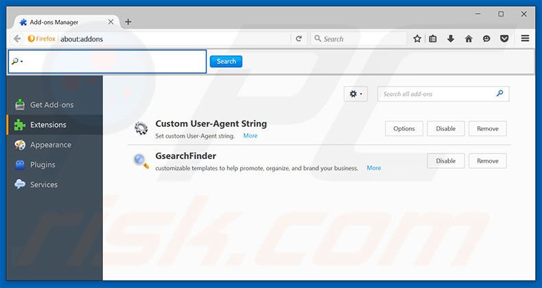 Rimuovere fullsearching.com dalle estensioni di Mozilla Firefox