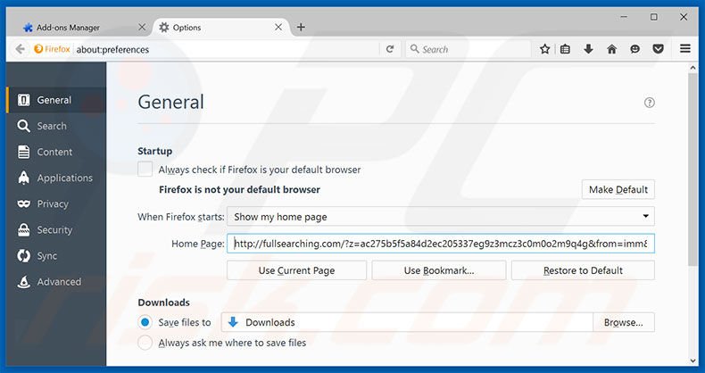 Cambia la tua homepage fullsearching.com in Mozilla Firefox 