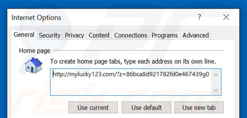 Cambia la tua homepage mylucky123.com in Internet Explorer 