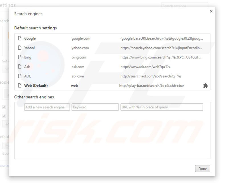 Cambiare il motore di ricerca predefinito play-bar.net in Google Chrome