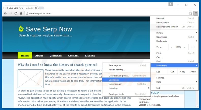 Rimuovere Save Serp Now adware da Google Chrome step 1