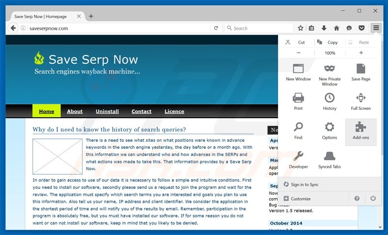 Rimuovere Save Serp Now adware da Mozilla Firefox step 1