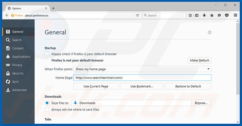 Cambia la tua homepage searchtechstart.com in Mozilla Firefox