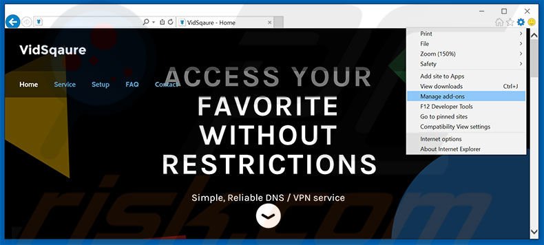 Rimuovere VidSqaure adware da Internet Explorer step 1