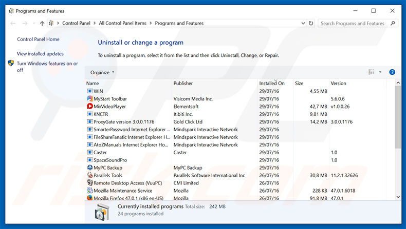 Disinstallare applicazioni non desiderate attraverso il pannello di controllo