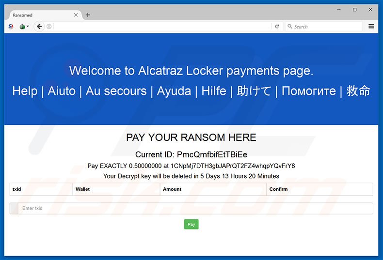 Alcatraz Locker ransomware website