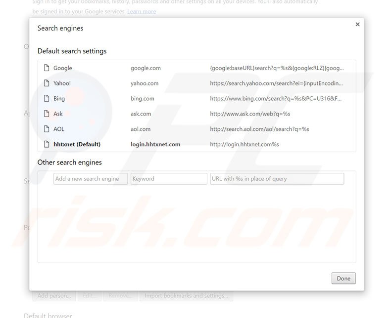 Cambiare il motore di ricerca predefinito login.hhtxnet.com in Google Chrome 