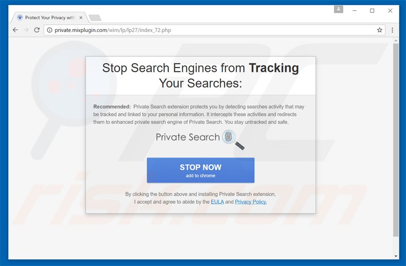 Pubblicità pop-up ingannevole che promuove il browser hijacker myprivatesearch