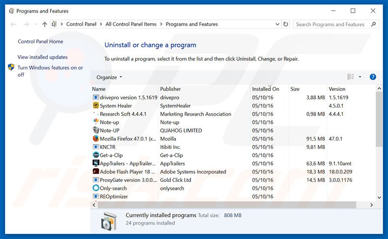 Rimuovere software fasulli attraverso il pannello di controllo