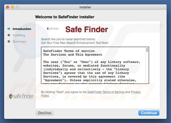 Delusive installer used to promote search.safefinderformac.com