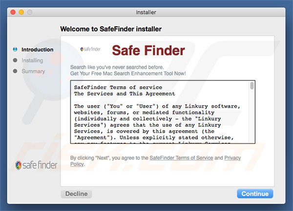 Delusive installer used to promote search.safefinderformac.com