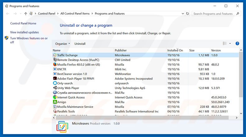  Disinstallare Traffic Exchangeattraverso il pannello di controllo