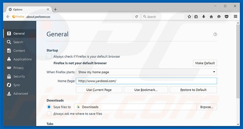 Removing yardood.com from Mozilla Firefox homepage