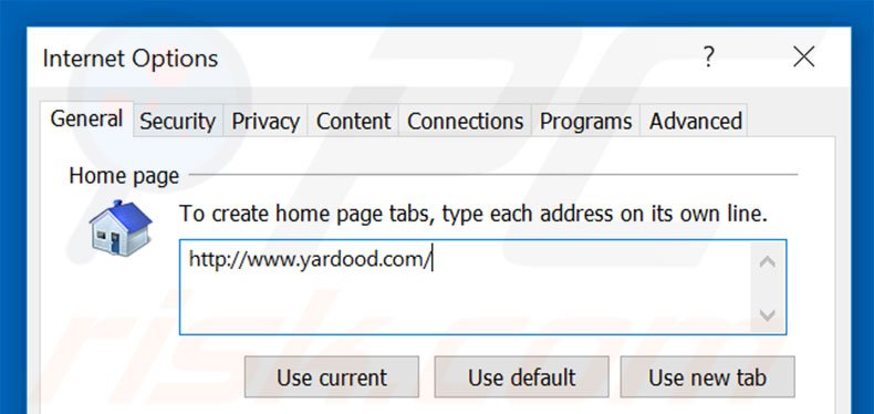 Removing yardood.com from Internet Explorer homepage