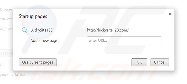 Cambia la tua homepage luckysite123.com in Google Chrome