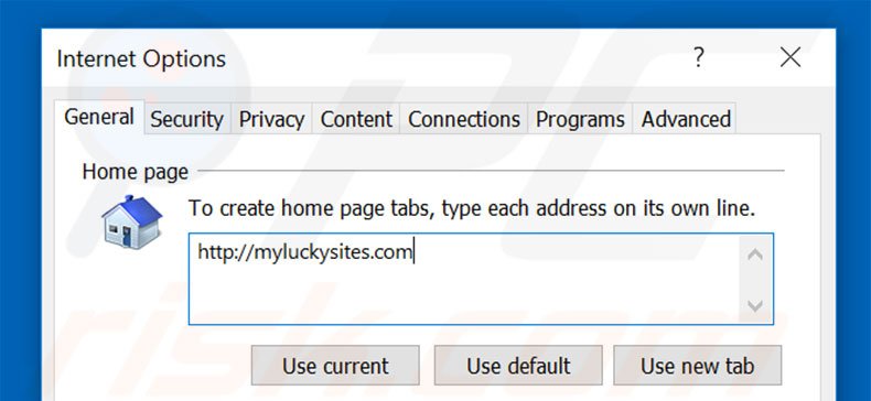 Cambia la tua homepage myluckysites.com in Internet Explorer