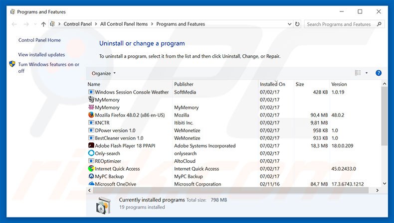 onclkds.com adware uninstall via Control Panel