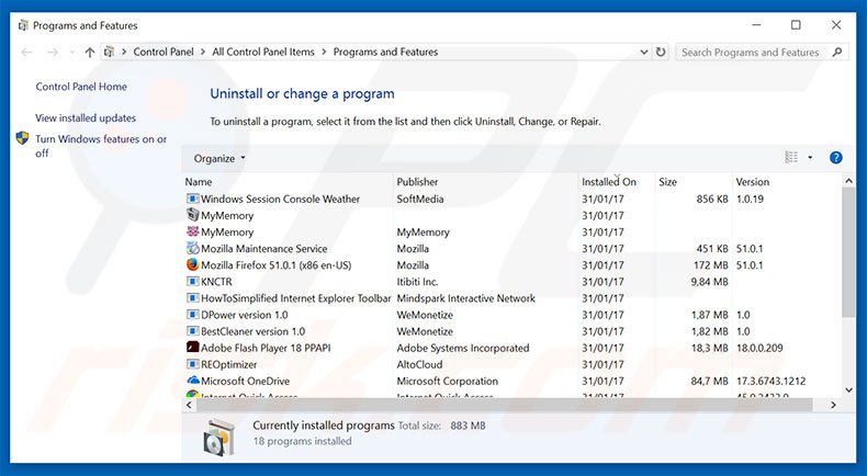 Windows Security Alert adware uninstall via Control Panel