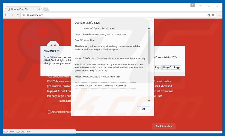 microsoft system security alert scam variant