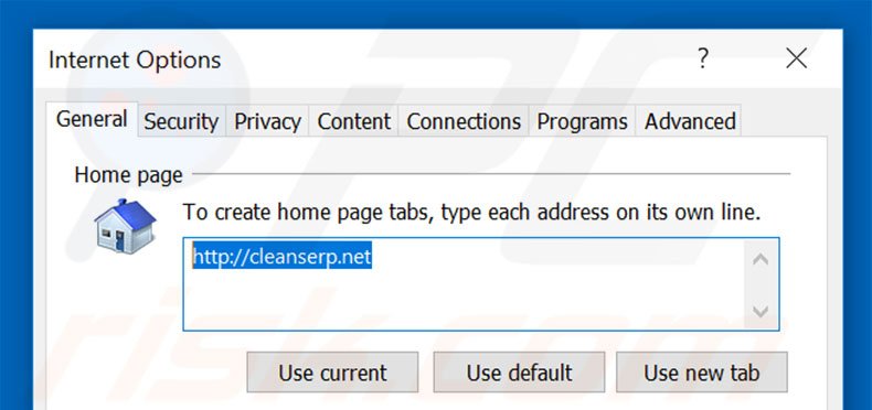 Removing cleanserp.net from Internet Explorer homepage