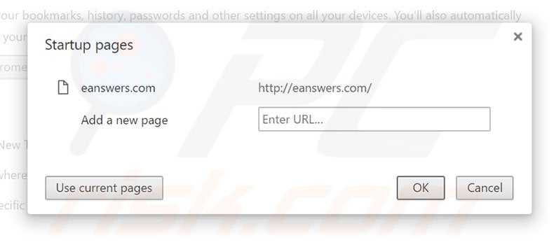 Removing eanswers.com from Google Chrome homepage