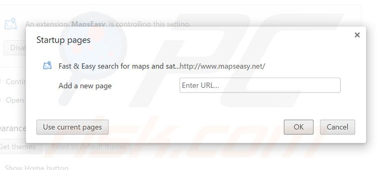 Removing mapseasy.net from Google Chrome homepage