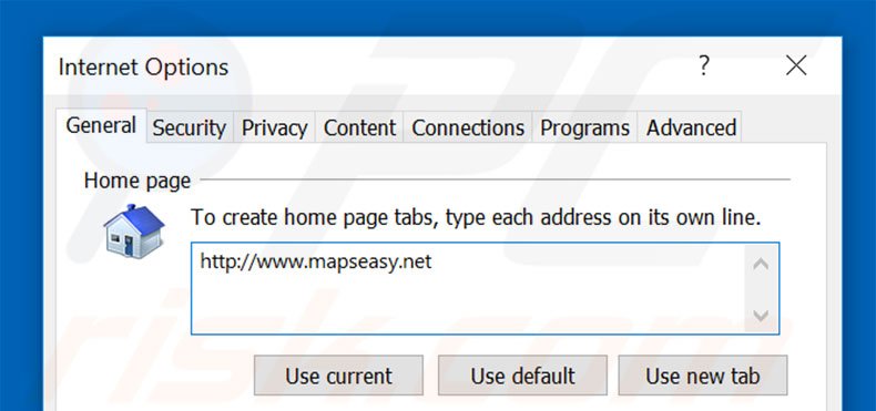 Removing mapseasy.net from Internet Explorer homepage